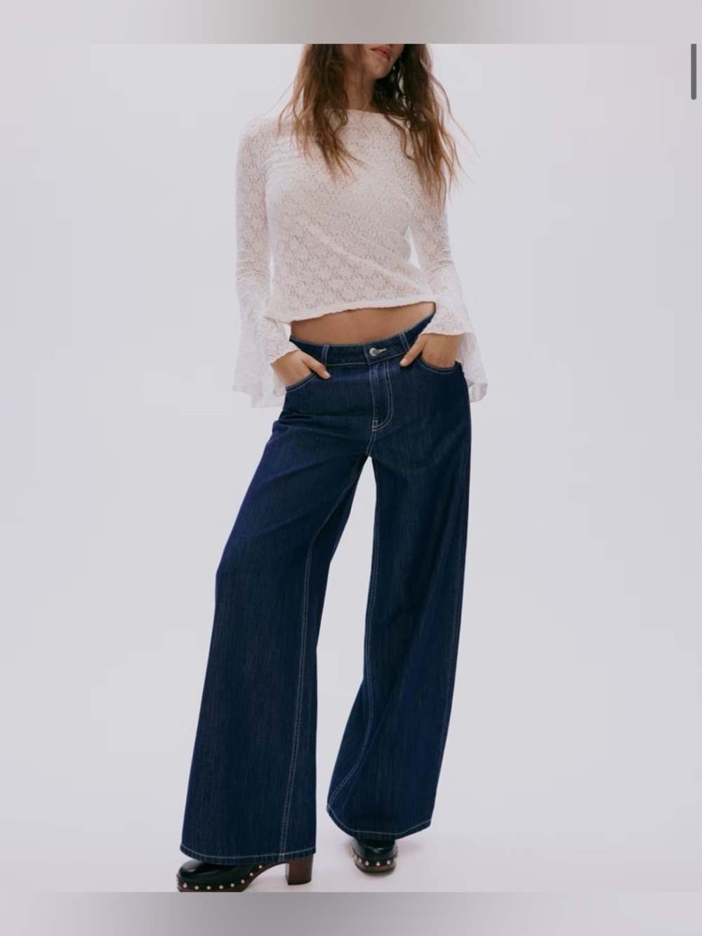 H&M Woman’s Dark Wash Comfy Wide Leg Denim Jeans Size 10